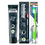 SmiloShine Whitening Toothpaste with Activated Charcoal - Menthol Flavor 100 gm + Free SmiloShine Pro Whitening Toothbrush