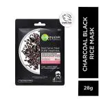 Garnier Black Rice Pure Charcoal Black Serum Mask Face Serum Sheet Mask for Women 28 gm