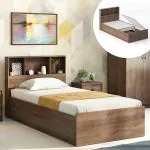 SimplyWud Jasper Single Storage Bed With Headboard Storage (Finish - Classic Walnut)