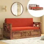 Urban Ladder Bram Sofa Cum Bed (Colour : Teak, Colour: Lava Rust)