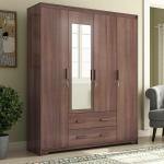 Urban Ladder Hilton 4 Door Wardrobe (Configuration : 2 Drawer; Mirror : With; Finish : Spiced Acacia; Lock : With)