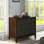 Urban Ladder Martino Upholstered Chest Of Drawers (Finish : Dark Walnut; Colour : Charcoal Grey)