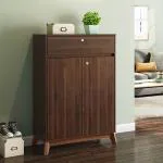 Urban Ladder Webster Shoe Cabinet With Lock (Finish : Walnut; Capacity : 15 Pair)