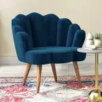 Urban Ladder Korine Chair (Finish - Teak, Fabric- Blue Velvet)