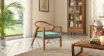Urban Ladder Hayworth Lounge Chair (Finish : Teak; Colour : Dusty Turquoise Velvet)