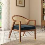 Urban Ladder Hayworth Lounge Chair (Finish : Teak; Colour : Sea Port Blue Velvet)