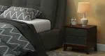 Urban Ladder Martino Upholstered Bedside Table (Finish : Dark Walnut; Colour : Charcoal Grey)
