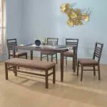 @home Gem Solid Wood 6 Seater Dining Table - With Set of 4 Chairs & 1 Bench (Finish : Cappuccino)