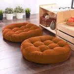 The Purple Tree Round Velvet Floor Cushions Pillows for Living Room and Outdoor (Pack of 2 , 50x50 cm , Brown) Floor Cushions , Tatami Cushion , Patio Cushion , Balcony Cushion , Floor Seating