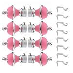 WANIEE Stainless Steel Curtain Brackets Pink with Silver and Curtain Finials for Door and Window Curtain Fitting Accessories (Curtain Brackets Set - 8 Pic and Finials - 8 Pic)