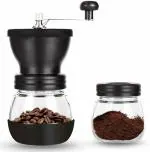 Instacuppa Manual Coffee Bean Grinder With Extra Glass Jar, Conical Ceramic Burr Mill, Black