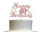 Festiko 40 Birthday Rose Gold Glitter Cake Topper, 40th Party Decorations Ideas, Birthday Decoration, Sturdy Glitter, Party Supplies