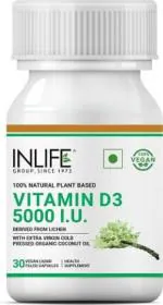 Inlife Plant Based Vegan Vitamin D3 from Lichen, 5000 IU 30 Vegan Capsule (30 No)