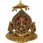 Pranjals House Aluminum Gold Riddhi Siddhi Chhatra Ganesh Showpiece