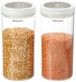 Floraware Food Safe Plastic Multiuse Round Lock & Lock Airtight Storage Jar, Grocery Container, 1400 ml, Pack of 2, BPA free, White