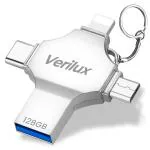 Verilux Pendrive 128GB 4 in 1 Flash Drive with Light-ning, Micro USB, USB A, Type-C Interface Mini Hangable PenDrive for iOS & Android Compatible with iPhone, iPad, Android, PC and More Devices