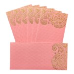 Alvika - Pack of 25 Matellic Baby-Pink Colourful Designer Shagun Lifafa/Money Gift Envelope with Golden Ambi for Gifting Money on Wedding, Birthday & Any Other Occasion