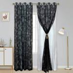 Jvin Fab Black White Silk Burnout Grommet Eyelet Curtain, 8.5 Feet (Set Of 2)