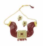 Bella Store Maroon Brass Handmade Kundan Golden Chokar Necklace with Shining Beads for Women