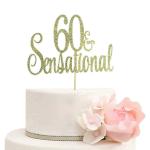 Festiko 60 Sensational Cake Topper For 60th Anniversary Wedding Birthday Party Decorations, Gold Glitter