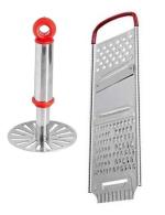 Stainless Steel Potato Potato Masher With Stainless Steel Red Chipser and Multicolour, Pack of 2