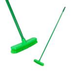 SCRUBLU Hard Brush Stiff Indoor Outdoor Rough Surface Floor Scrub Brush 17.7 inches Wide 48 inches Long Handle for Cleaning Bathroom Kitchen (Green)