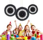 AMFIN (Pack of 3) Hanging Tissue Paper Flower Fan for Wedding, Birthday, Party, Background Decoration - Black