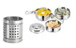 FIRST FRONT Stainless Steel Cutlery Holder With 3 Pcs Steel Lunch Box and (Multicolour, Pack of 2)
