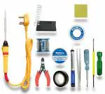 Walkers Basic 12in1 Complete Soldering Iron Machine Tool Kit Set| Wire Cutter | Stand | Solder Wire | Tweezer | Soldering Flux | Desoldering Wick | Tester| Desoldering Pump | Electric Tape | 2in1 Screw Driver | Sponge 25 W Simple (Flat Tip)