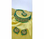 Gyaan Jewels Handmade Alloy Necklace, Earring and Maang Tikka Set Green, Gold, Bronze (Women) (Pack of 1) Free Size