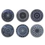 Clawcrafts Set of 6 Wooden Blue Coasters with Tray, Unique Designs Round for Dining Table, Coaster for Home Decor, Coaster for Office Table, Coaster Gift Set