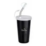PDD Falcon Stainless Steel Glass With Straw And Lid - 1 Piece, Black, 370 ml