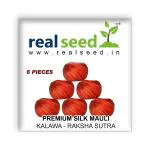 Real Seed Silk Mauli, Kalawa, Raksha Sutra with Two Natural Colors Red and Saffron 6 Pieces Combo