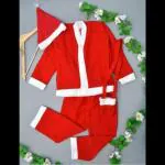 SV Traders Santa Claus Dress Costume For Kids For Christmas Complete Set Of Jacket,Pant,Cap,Bag Red And White For 3-4 Years Boy/Girl
