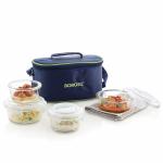 Borosil Glass Lunch Box Set of 4 With Bag, Microwave, Round (240 ml & 400 ml)