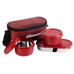 SOPL-OLIVEWARE hazel Leak Proof Red Stainless Steel Lunch Box with Bag - 1.45