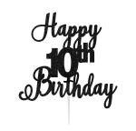 Festiko Glitter Black Happy 10th Birthday Scripted Letter Cake Topper For Birthday, Anniversary