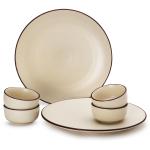 Bodhi House Hand Painted Ceramic Dinner Set of 2 Dinner Plates (10.6 Inch) and 4 Katori Bowls (3.93 Inch) Dinnerware Set | Microwave and Dishwasher Safe (Pack of 6, Off-White)