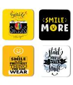 Whats Your Kick Smile And The Word Smiles With You Quotes Printed Set of 4 Coaster With Metal Stand