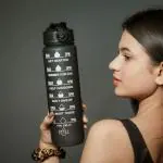 FITBOTT Tritan Sports Water Bottle with Motivational Time Marker - (Black, 1 Litre)