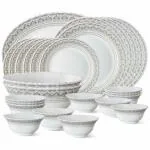 Larah by Borosil Classic Opalware 27 Pieces Dinner Set, Opal Glass Dinner Plates & Bowls, Crockery Set For Dining