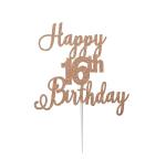 Festiko Glitter Rose Gold Happy 16th Birthday Scriptted Letter Cake Topper For Birthday, Anniversary