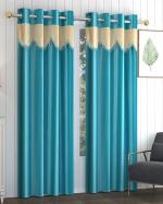 TINDLER KNOTS (9 ft) Aqua Polyester Long Crush Finished With Beautiful Jhallar Frill On Top Readymade Printed Door And Large Window Beautiful Curtain (Pack Of 2)