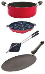 Nirlon 4 pcs of Red and Black Non-stick Kitchen Cooking Utensil Combo Set, Standard