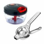 NEWWAY KITCHEN AND HOME APPLIANCE Round Vegetable Quick Handy Dori Chopper 450ml With 3 Stainless Steel Blade And 2 In 1 Stainless Steel Lemon Squeezer With Bottle Opener Combo(Pack of 2)