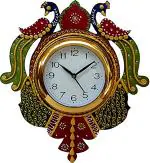 RoyalsCart Hand Decorated Wooden Peacock Analog Wall Clock for Home (RED) [KTWC501]