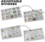 BELISMA Velvet Jewellery Drawer Organiser, Jewellery Inserts Tray for Drawer, Set of 4 Jewellery Dividers Storage Compartments Stackable Display Box, Grey Storage Holder For Necklace Earrings Rings