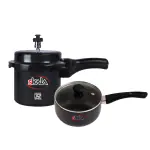 Skala Combo Pack of Hard Anodised [Non-Induction] 2Ltr Outer Lid Pressure Cooker|Sauce Pan 16cm with Glass Lid