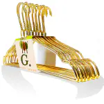 Global Trade Heavy Duty Shiny Luxury Gold Metal Hanger Strong Slim Rustproof Golden Metal Hanger with Notch for Shirt, Coat, Blazer, Lehenga, Gown and Dress (Golden Pack of 10)