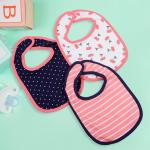Baby Moo Feeding Bibs Pack Of 3 Cherry, Striped And Polka Pink Blue